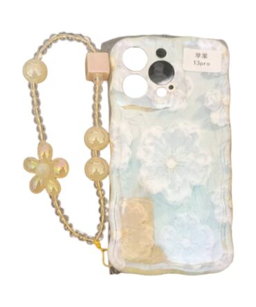 Coque ondulée Fleurs Bleues perlée  iPhone 13 Pro