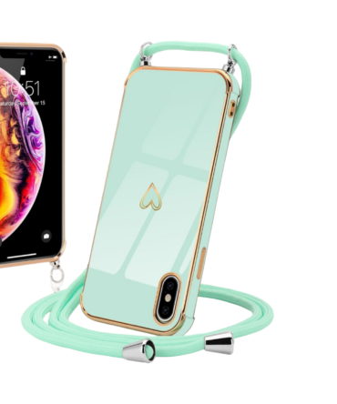 Coque Cordon Coeur Doré pour iPhone X / XS – Vert Menthe